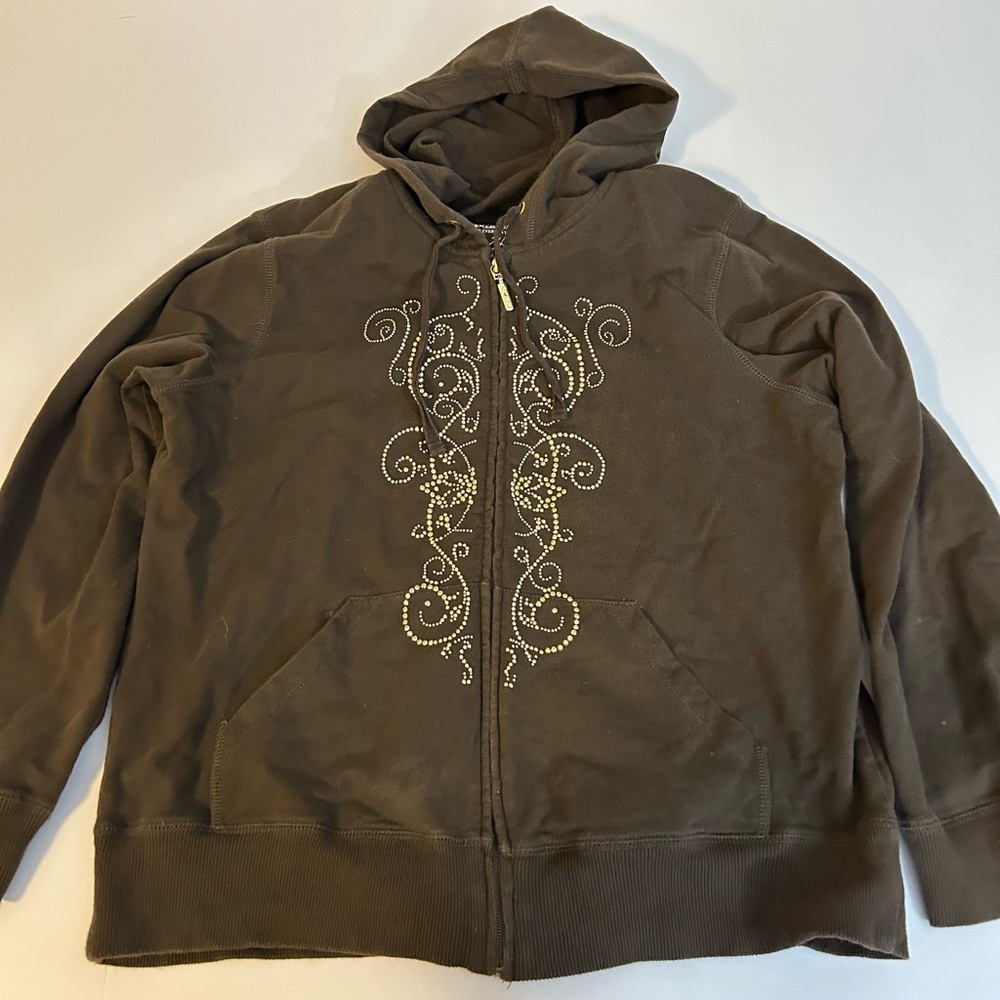 Onque Casuals Y2K Brown Hoodie with gold Embellishments